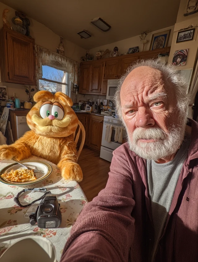 Grumpy Grandpa and Garfield Breakfast Selfie