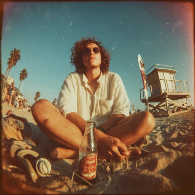 1970s Beach Vibes Young Man Relaxing Tel Aviv