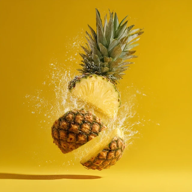 Falling Pineapple Split Diagonally Food Photography
