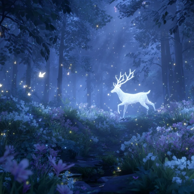 Glowing Deer in an Enchanted Forest Fantasy Art