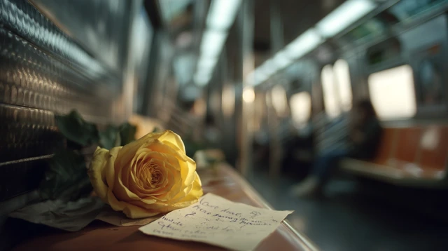 Yellow Rose in Subway: Emotional Stillness