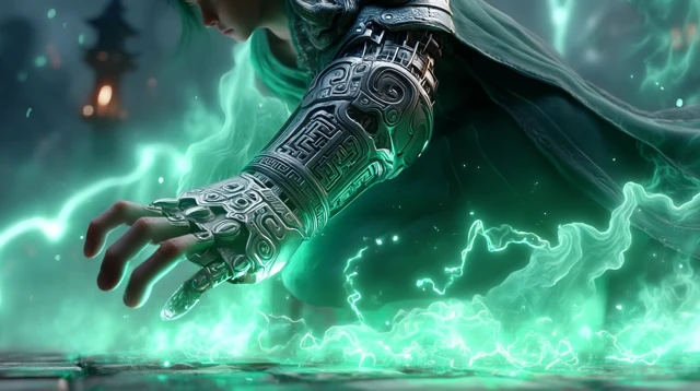 Robotic Arm Superhero with Energy Illustration