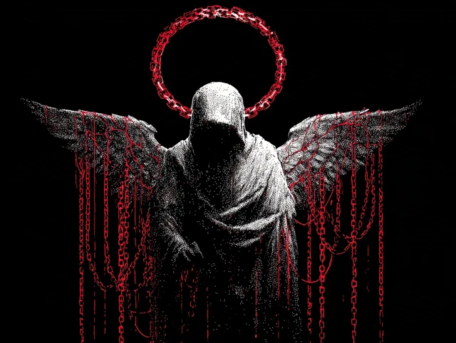 Horror Art Angel with Chain Link Wings