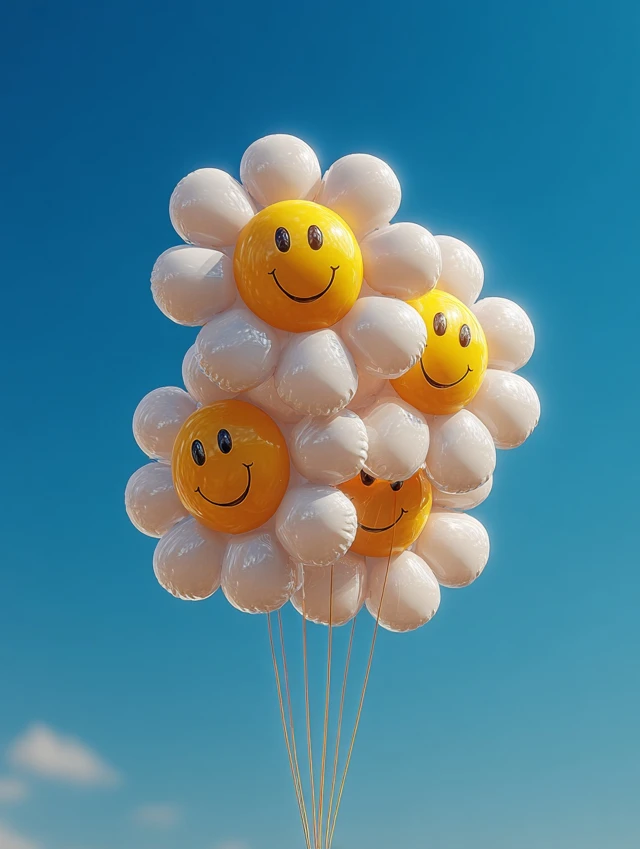 Smiling Flower Balloons in a Summer Sky