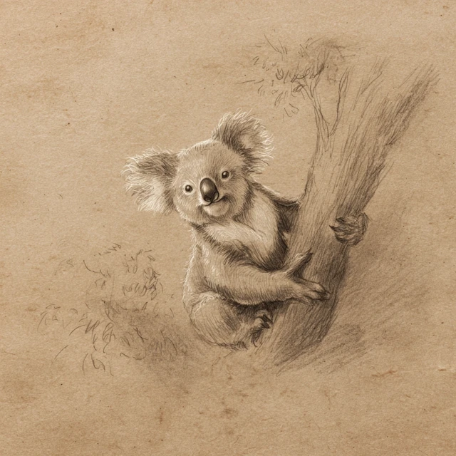 Koala Bear Sketch Vintage Art