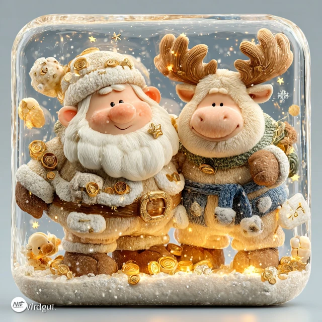 Cute Cartoon Santa and Moose Christmas Icon