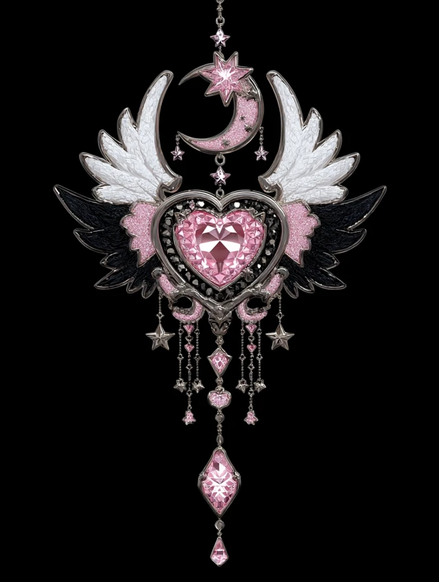 Magic Emblem with Wings and Heart Jewel