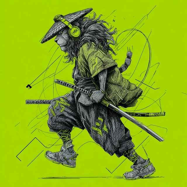 Lion Samurai Illustration in Japanese Style