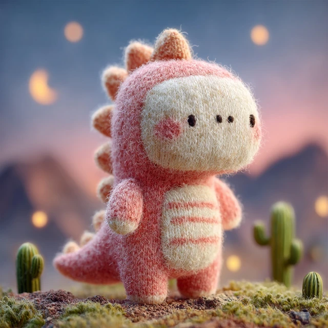 Cute Pink Woolen Dinosaur in Starry Sky 3D Art