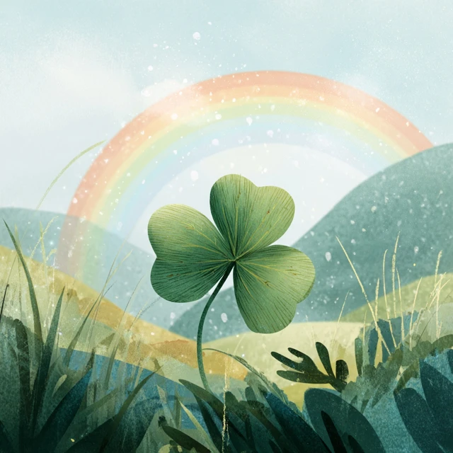Four Leaf Clover Rainbow Fantasy Illustration