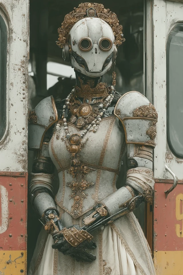 Neo Victorian Cyborg in Trolley Car Retrofuturism
