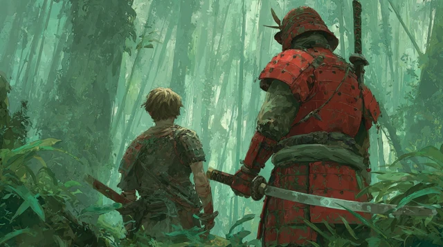 Viking Warrior and Samurai in Alien Rainforest