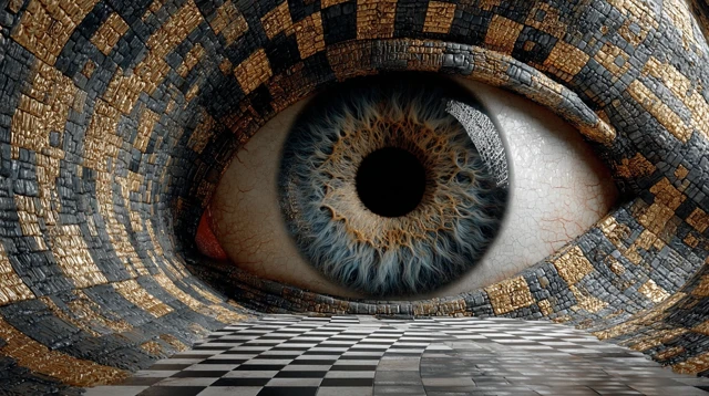 Eye in Chequered Tunnel - Surreal Art