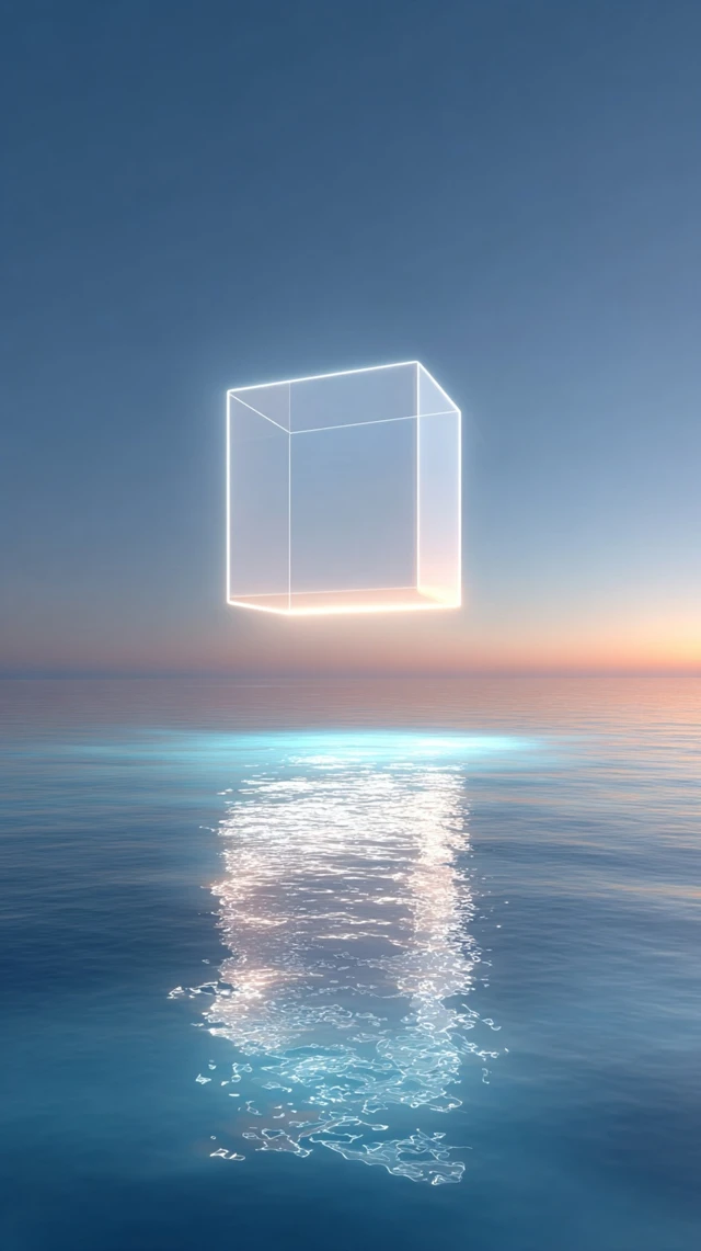 Glowing Neon Square Above Ocean Minimalist Design