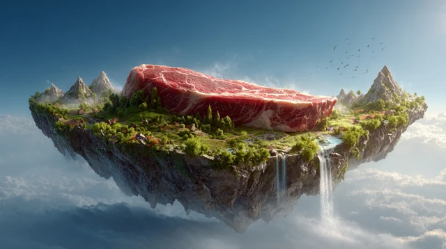 Floating Irish Island with Steak Surreal Landscape