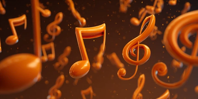 Orange Musical Notes in 3D Style