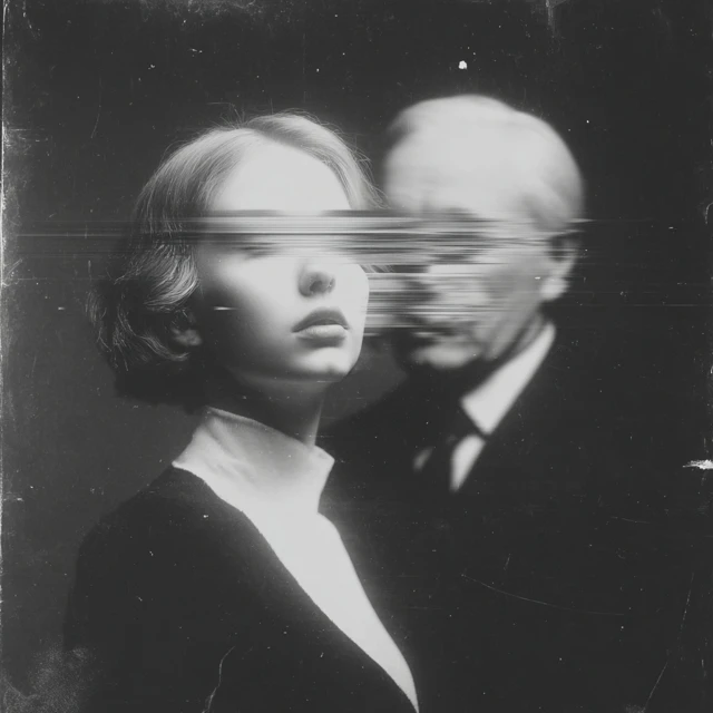 Glitch Portrait of a Woman Horror Black White