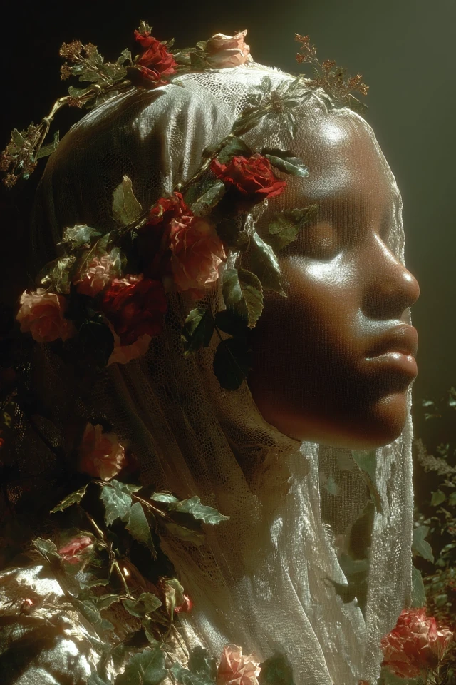 African American Angel with Roses Art by Sadie Barnette