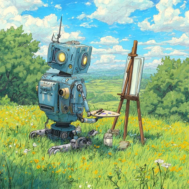 Manga Robot Painter Plein Air Artwork