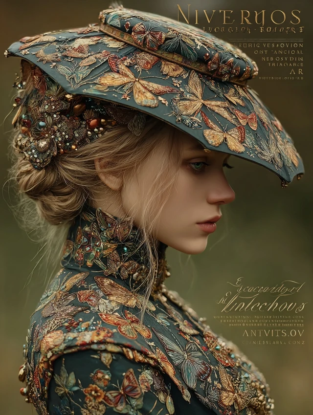 Girl with Butterfly Hat Victorian Art