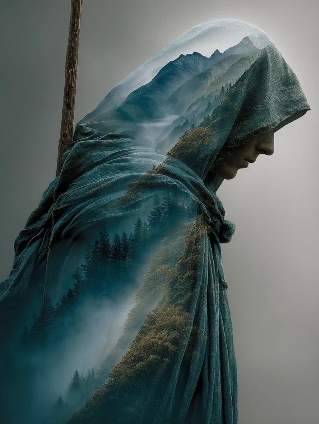 Guardian in Forest Cloak Ethereal Silhouette