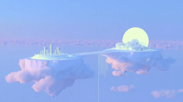 Floating Islands Surreal 3D Model with Bridge