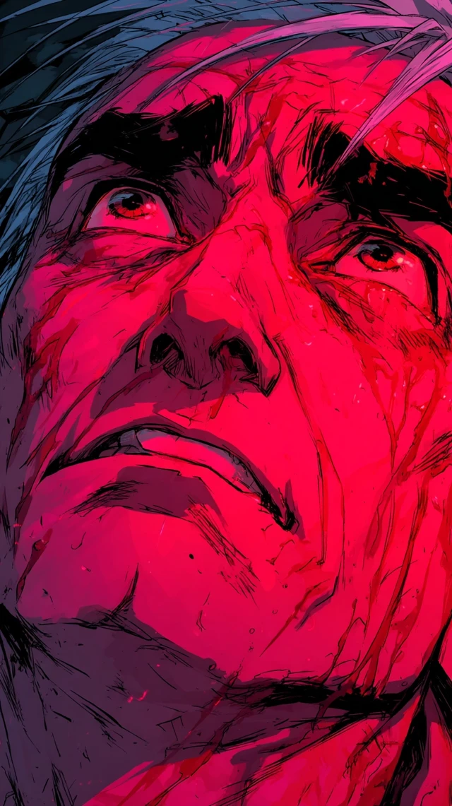 Horror Comic Art Middle-Aged Villain in Agony