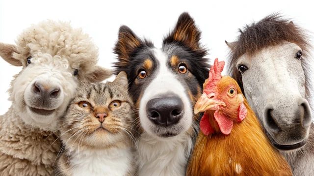 Five Cute Pets Sheep Cat Dog Chicken Pony