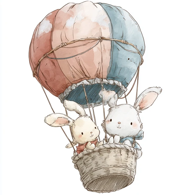 Cute Bunny in a Hot Air Balloon Illustration