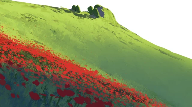 Red Roses on a Hill Digital Art Illustration