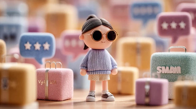 Miniature World with Female Star and Dialogue Bubbles