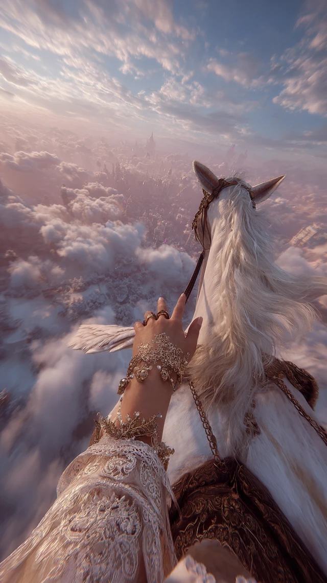 Princess Unicorn Flight Above Fantasy City