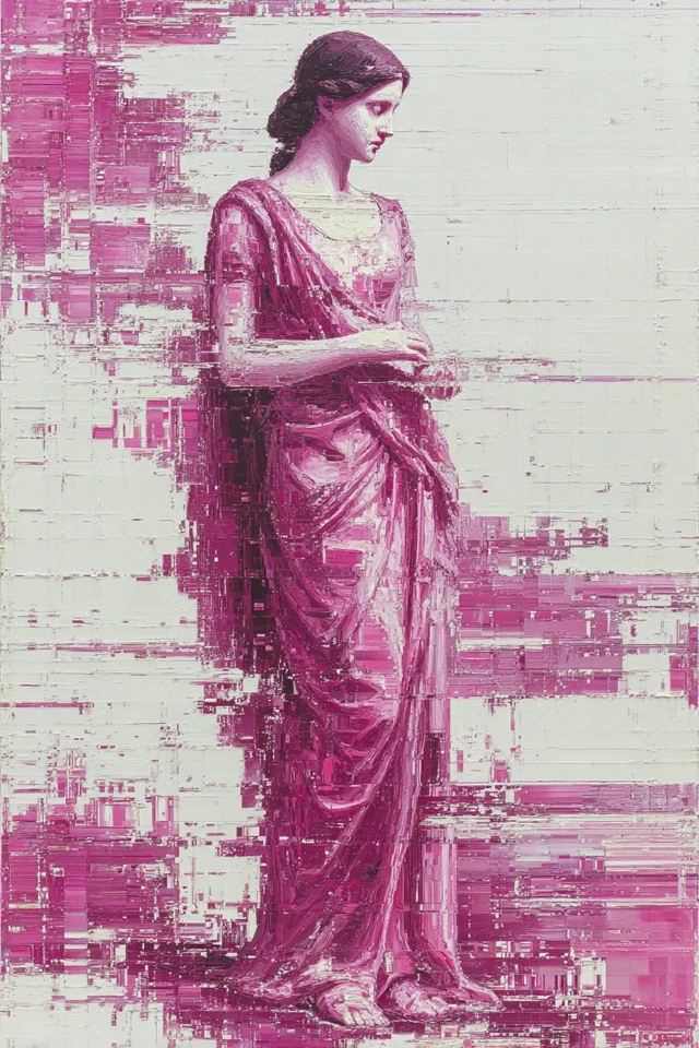 Aphrodite Pixel Art Oil Painting Neon Pink
