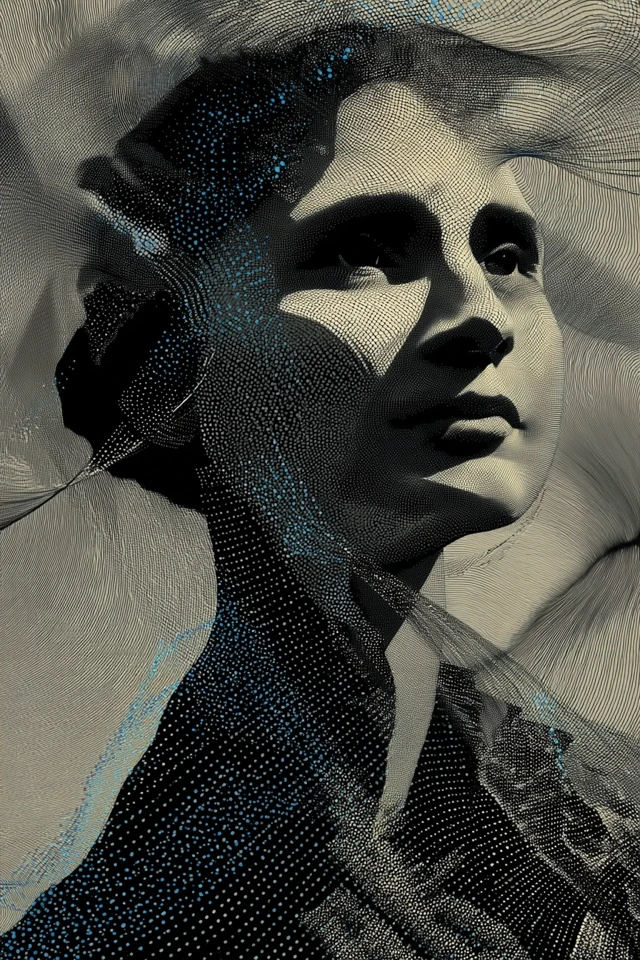 Minimalist Portrait Woman Grayscale with Blue Accents Art