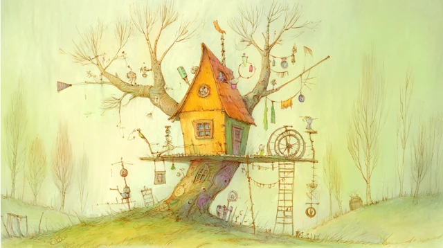 Whimsical Treehouse Illustration