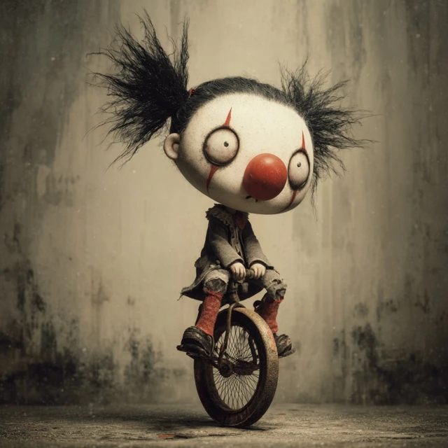 Sad Clown Girl on Unicycle Art by Mark Ryden