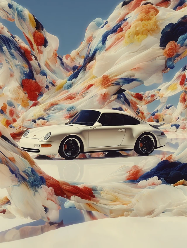Porsche 911 in Minimalist Chinese Painting Style