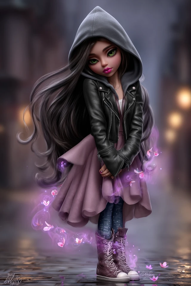 Cyberpunk Girl Fading into Magical Dust