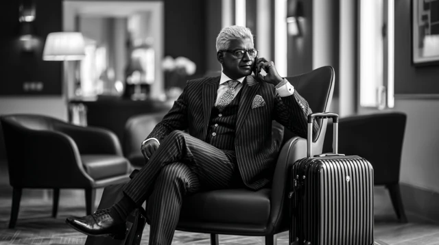 Indian Businessman in Luxury Hotel Black and White
