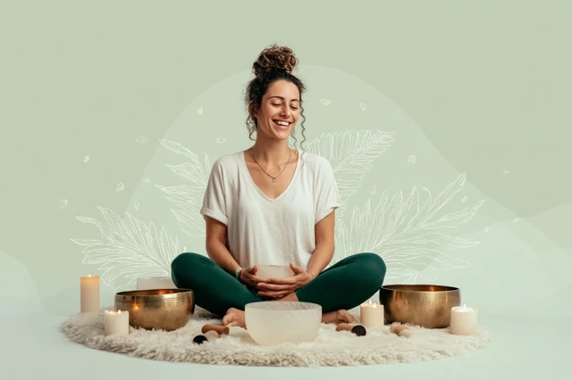 Sound Healing Session with Woman and Singing Bowls
