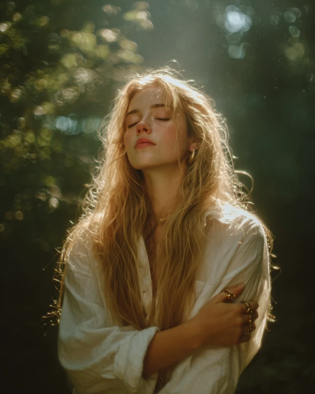 Blonde Woman in Forest Portrait Petra Collins Style