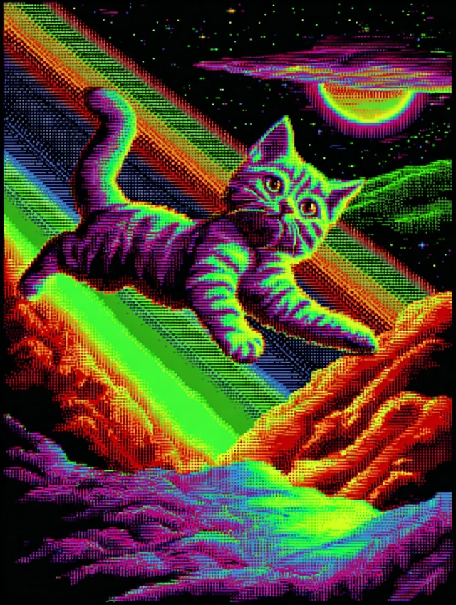 Cosmic Kitten in Cyber Space 8Bit Art