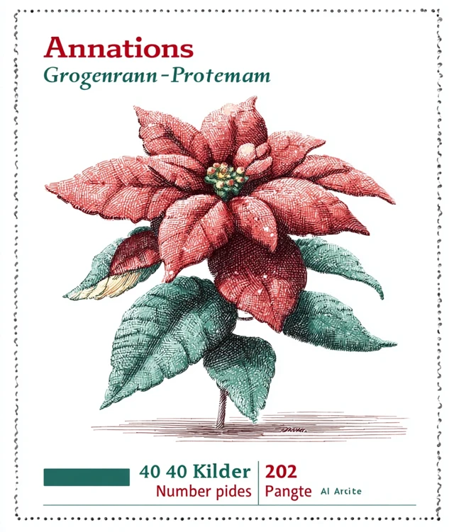 Vintage Stamp with Cubed Poinsettia Flower and Bunny