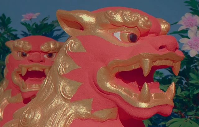 Lion Statues in Sapporo Japan Colorful Cartoon Art