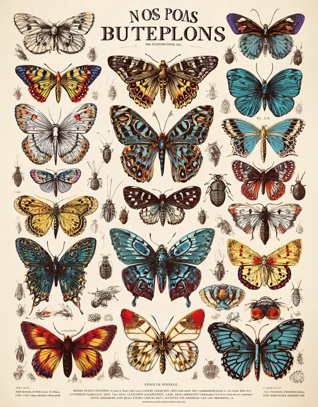 Vintage Butterfly Poster Illustration