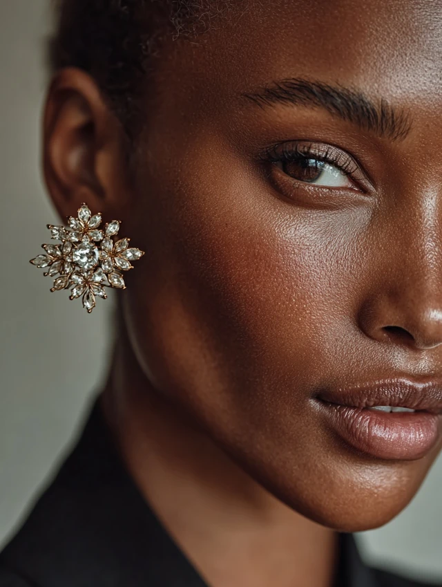 Elegant Woman with Earring Close Up Vogue Style