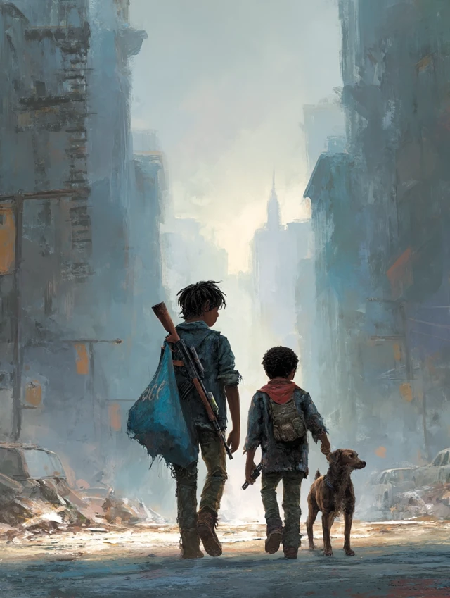 PostApocalyptic Survivors Walking Forward Together