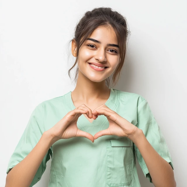 Smiling Indian Healthcare Worker Heart Gesture