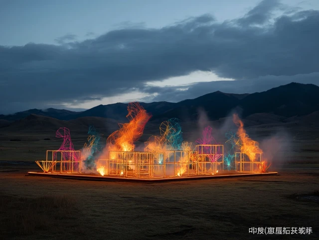 Outdoor Installation Art Modern Geometric Fiery