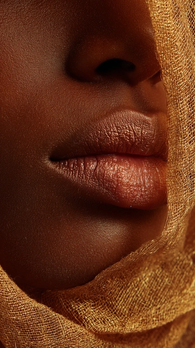 Close Up Macro Portrait of Dark Skin and Lips